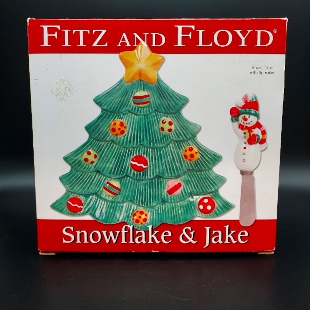 Fitz and Floyd snack plate and spreader Snowflake and Jake